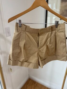 Zara Tan Pleated Cuffed Cargo Shorts